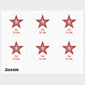 Ronde sticker Rood Star 'Jouw tekst' wit (Vel)