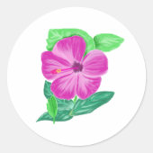 Ronde sticker Roze aquarel hibiscusbloem (Voorkant)