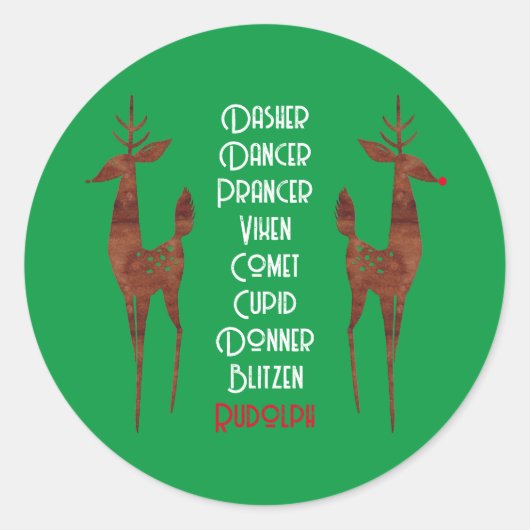 Ronde Sticker- Santa's Rendier -Rudolph Sticker (Voorkant)