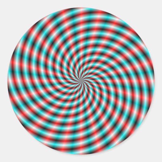 Ronde Sticker Turquoise en Rode Spiral Rays (Voorkant)
