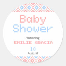Ronde Sticker voor Baby shower | Pixelweven