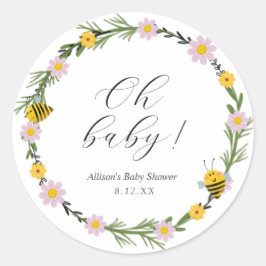Ronde sticker voor baby shower van bijen