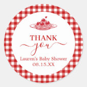 Ronde sticker voor Little Meatball babyfeestje (Voorkant)