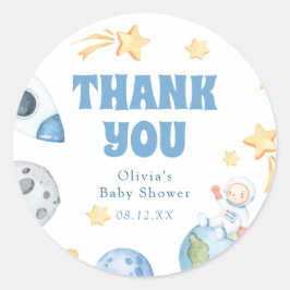 Ronde sticker voor Outer Space Baby Shower