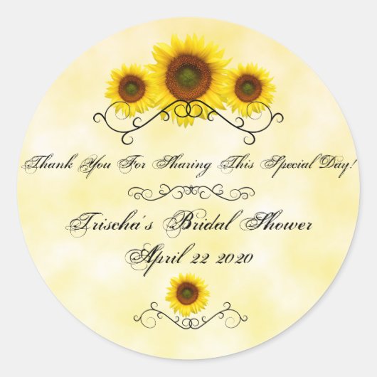 Ronde sticker zonnebloem bruidsuitnodiging (Voorkant)