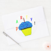 Ronde Stickers 1e verjaardag Blauwe Cupcake (Envelop)