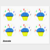 Ronde Stickers 1e verjaardag Blauwe Cupcake (Vel)