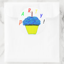 Ronde Stickers 1e verjaardag Blauwe Cupcake