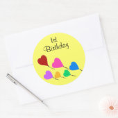 Ronde Stickers 1e Verjaardag Hartballonnen (Envelop)