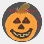 Ronde Stickers Happy Halloween glimlachend pompoen (Voorkant)