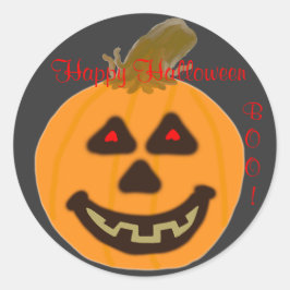 Ronde Stickers Happy Halloween glimlachend pompoen