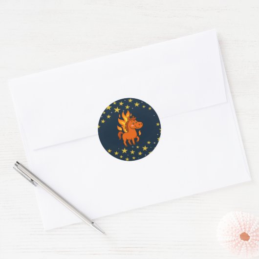 Ronde stickers met een rode paarden (Envelop)