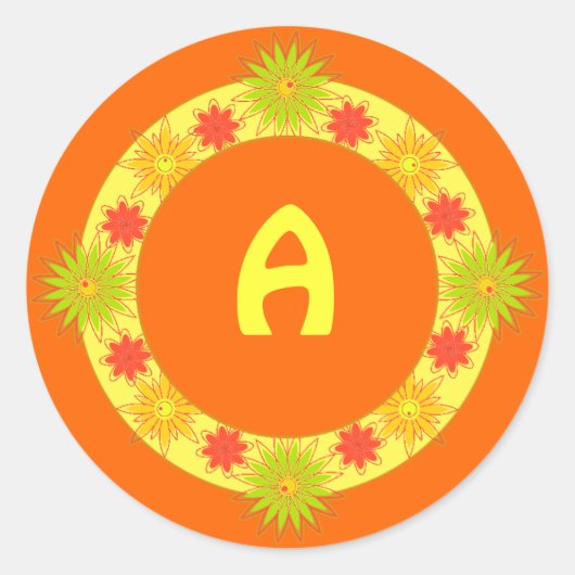  ronde Stickers met gele bloemen (Voorkant)