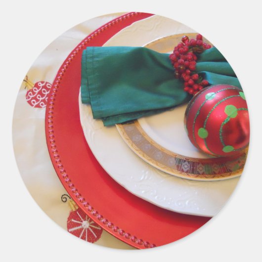 Ronde stickers met rode, groene versieringen van S (Voorkant)