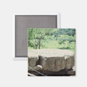 Ronde Stone Carved Block Mayan Ruins Copan Foto Magneet (Voorkant / Achterkant)