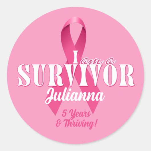Ronde Survivor Breast Cancer Awareness Name Sticker (Voorkant)