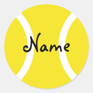 Ronde tennisbal sticker met aanpasbare tekst