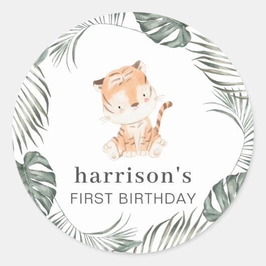 Ronde Tiger Greenery Ronde Sticker (Voorkant)