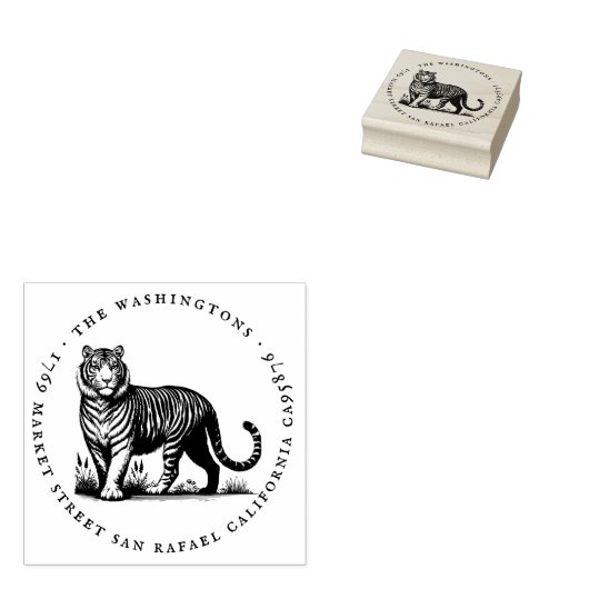 Ronde  Tijger Familienaam Retouradres Rubberstempel (Gestempeld)