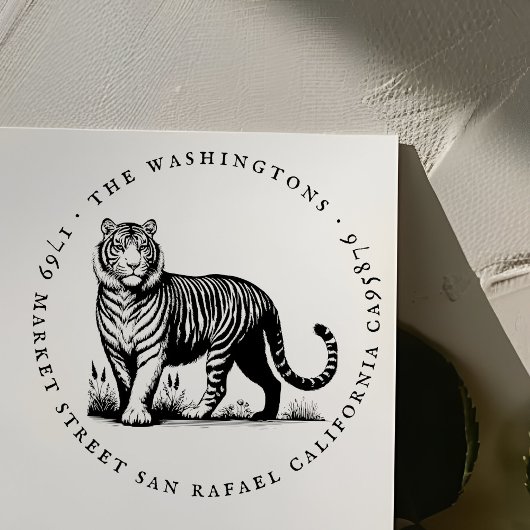 Ronde  Tijger Familienaam Retouradres Rubberstempel