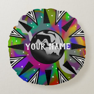 Ronde Trippy Psychedelische Planeet Zwart/Wit Worp Rond Kussen