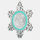 Ronde Turquoise Border Tin Sneeuwvlok Ornament (Rechts)