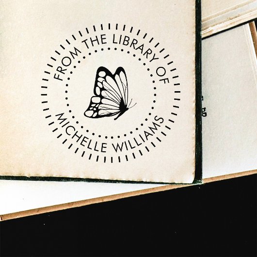 Ronde Typografie Vlinder Persoonlijke Bibliotheek  Rubberstempel