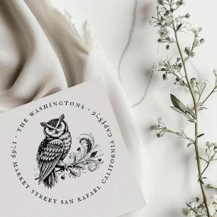 Ronde  Uil Familienaam Retouradres Rubberstempel