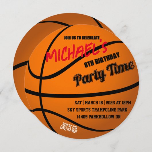 Ronde uitnodiging basketbalfeest (Voorkant / Achterkant)