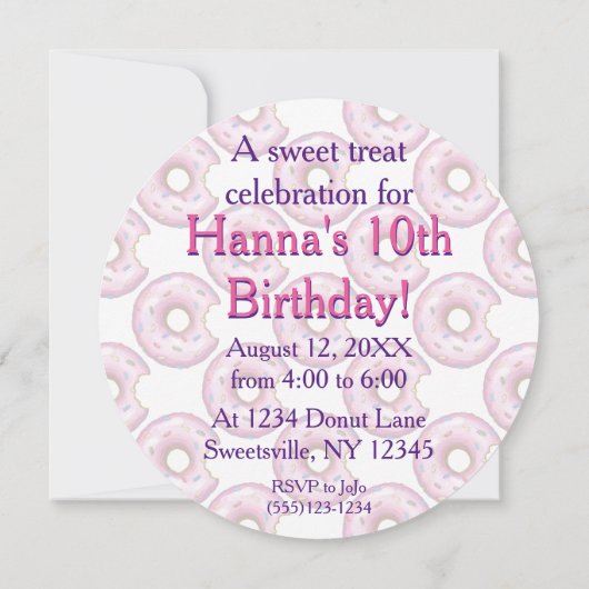 Ronde uitnodiging van Donut Birthday (Achterkant)