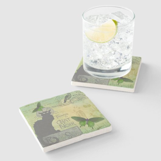  Ronde van Chat Noir Collage in Parijs Stenen Onderzetter (Zijkant)