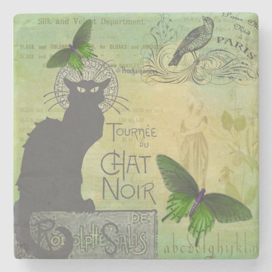 Ronde van Chat Noir Collage in Parijs Stenen Onderzetter (Voorkant)