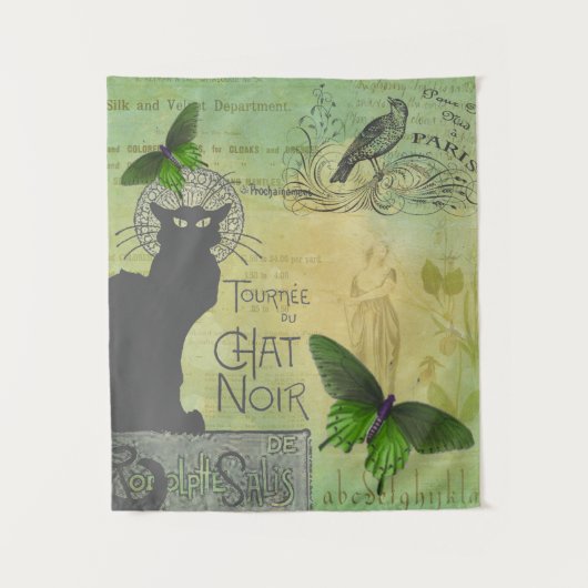 Ronde van Chat Noir Collage in Parijs Wandkleed (Voorkant)