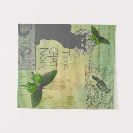 Ronde van Chat Noir Collage in Parijs Wandkleed (Voorkant (horizontaal))