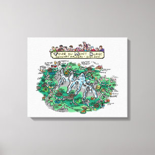Ronde van de Mont Blanc-cartoon - canvas 20 x 16 i Afdruk