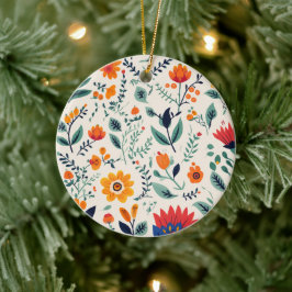 Ronde versiering met levendig bloemmotief keramisch ornament