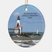 Ronde versiering van de vuurtoren van Michigan Cit Keramisch Ornament (Links)