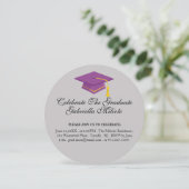 Ronde viering het Afstuderen Paarse Pet uitnodigen Kaart (Staand voorkant)