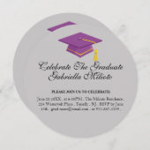 Ronde viering het Afstuderen Paarse Pet uitnodigen Kaart (Voorkant / Achterkant)