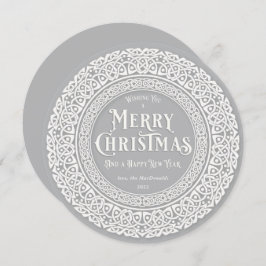 Ronde Vintage Grijs + Off White Keltisch Feestdagenkaart