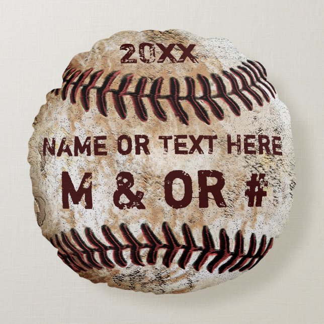 Ronde vintage honkbal kussen 3 GEpersonaliseerde t (Voorkant)