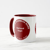 Ronde vormgeving bedrijfsmerk op maroon-combinatie mok (Voorkant links)