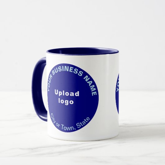 Ronde vormgeving bedrijfsmerk op Navy Blue Combo-M Mok (Voorkant links)