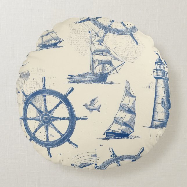 Ronde-vormige Gingerbread Cookie met Marine Eleme Rond Kussen (Voorkant)