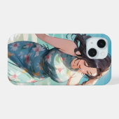 Ronde vrouw op het strand iPhone 15 case (Achterkant horizontaal)