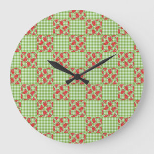 Ronde wandklok: Cute Red Dragons, Green Gingham Grote Klok