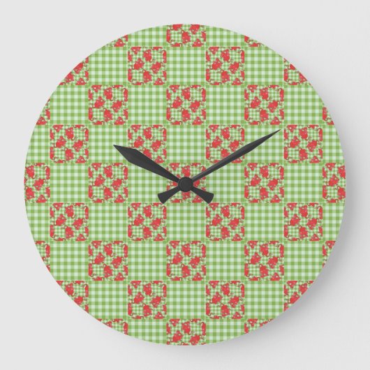 Ronde wandklok: Cute Red Dragons, Green Gingham Grote Klok (Voorkant)