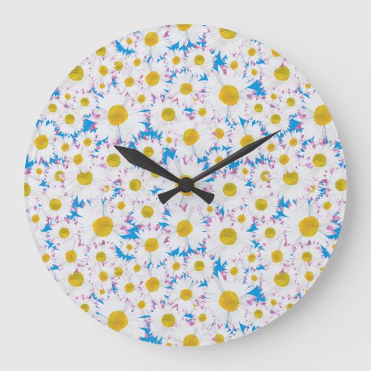  ronde wandklok: ditzy madeliefjes op blauw grote klok (Voorkant)