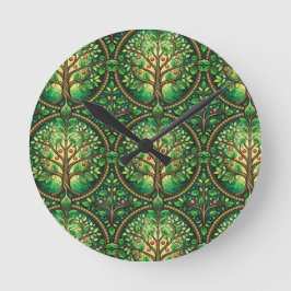 Ronde wandklok met een levendig boompatroon