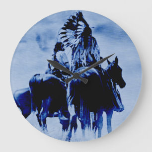 Ronde wandklok met Vintage Cheyenne krijgers